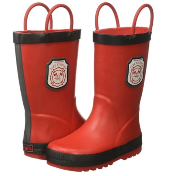 Carter's Toddler Boy Rain Boot Kids FIRE FIGHTER Rainboot Pull-On Handle Red 5,6 - Picture 2 of 6
